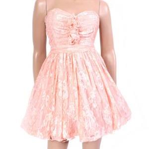 Peach Strapless Lace Dress
