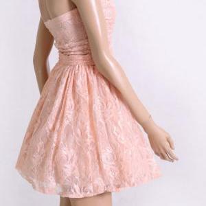 Peach Strapless Lace Dress