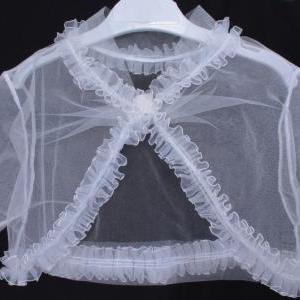Bridal Optical White Fluffy Ruffles Shrug Jacket..