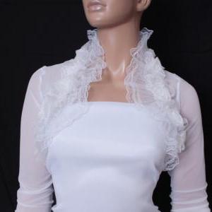 Bridal Optical White Fluffy Ruffles Shrug Jacket..