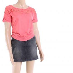 Fresh Coral Top/ Casual Lace Blouse