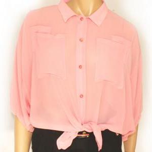 Baby Pink / Chiffon Blouse With Buttons