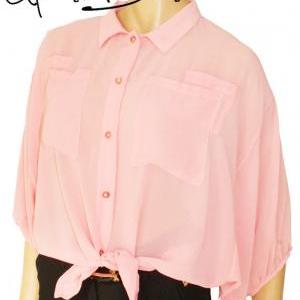 Baby Pink / Chiffon Blouse With Buttons