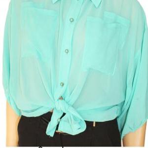 Mint / Chiffon Blouse With Buttons