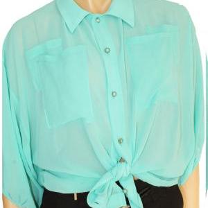 Mint / Chiffon Blouse With Buttons