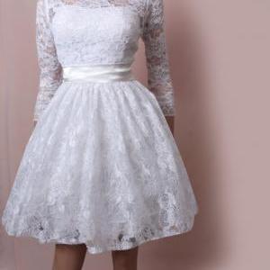 Wedding short lace dress/ 3/4 Sleev..