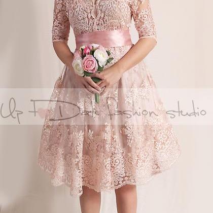 Lace short Wedding dress/V front wi..