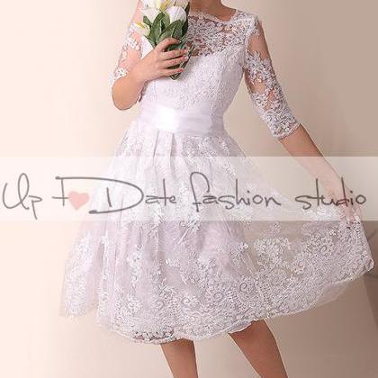 Lace Short Wedding Dress/ Open Back / Reception /..
