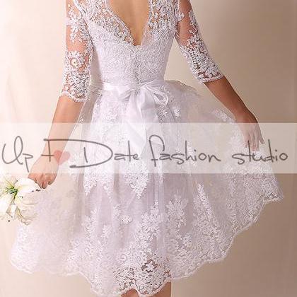Lace Short Wedding Dress/ Open Back / Reception /..