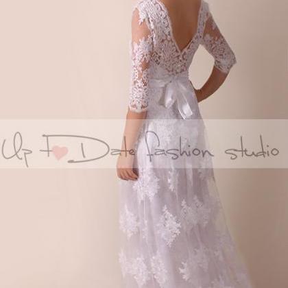 Lace Wedding dress/ Vneck front&bac..