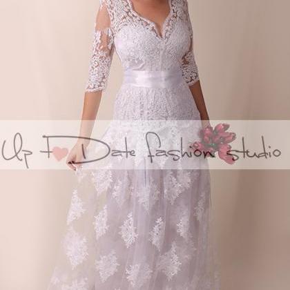 Lace Wedding dress/ Vneck front&bac..