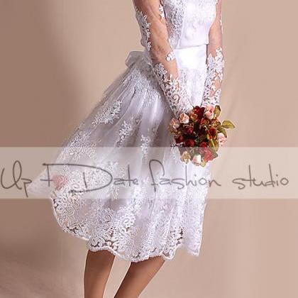 Short Wedding lace dress/open back/..