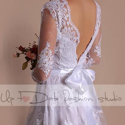Short Wedding Lace Dress/open Back/ Bridal Gown..