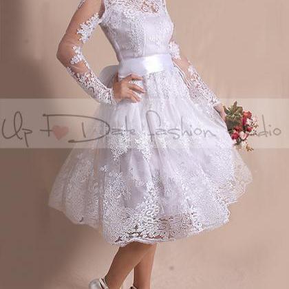 Short Wedding lace dress/open back/..