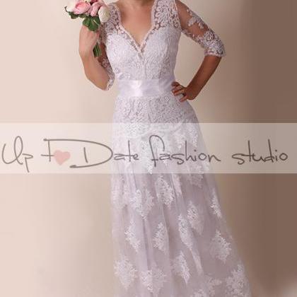 Lace Wedding dress/front V neck/A l..