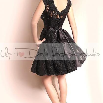 Wedding black lace dress/short slee..