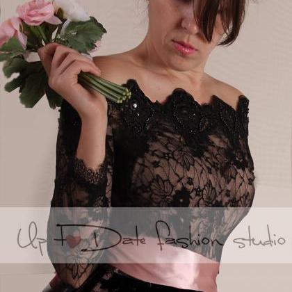 Black Bridal Lace Bolero/off-shoulder /lace..