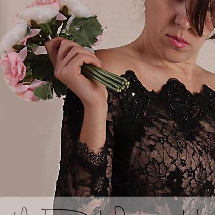 Black Bridal Lace Bolero/off-shoulder /lace..