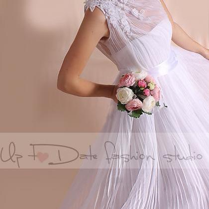 Unique/draped Tulle/wedding /bridal Gown/ Floral..