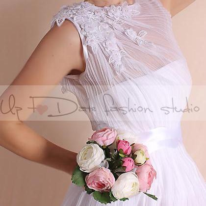 Unique/draped Tulle/wedding /bridal Gown/ Floral..