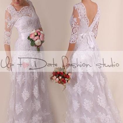 Lace Wedding dress /Vneck & back/Re..