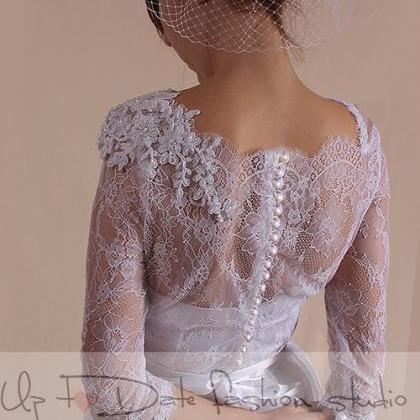 Wedding Romantic Dress/ With Sleeves/ Beaded Lace..
