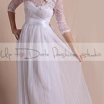 Plus Size Wedding Dress/ 3/4 Sleeves/ With Sequins..