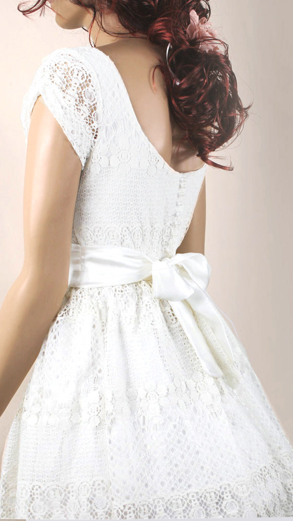 Ivory Romantic Bridesmaid / Evening / Lace Cotton Dress