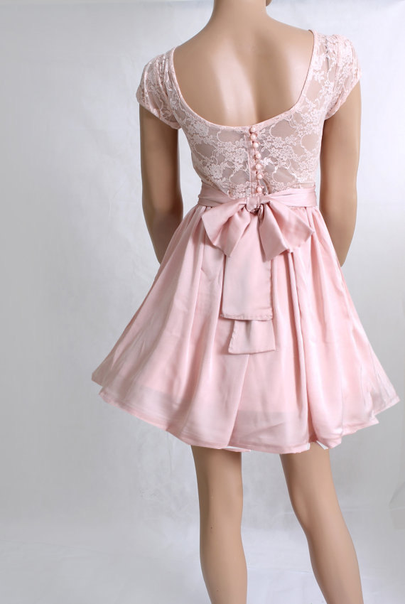 Pale pink Blush Bridesmaid / Wedding Party / Cocktail / Evening / Prom / Graduation lace,satin dress
