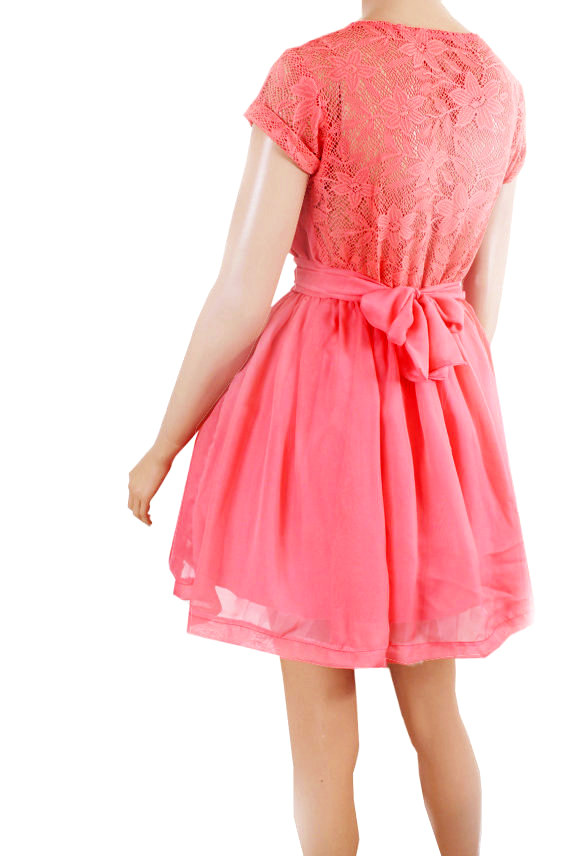 Coral Bridesmaid Wedding Party Cocktail Evening Graduation Lacechiffon Dress On Luulla 