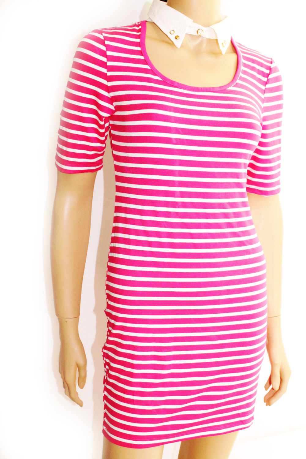 Pink and white / cotton/ women's Striped casual /mini dress/ tunic