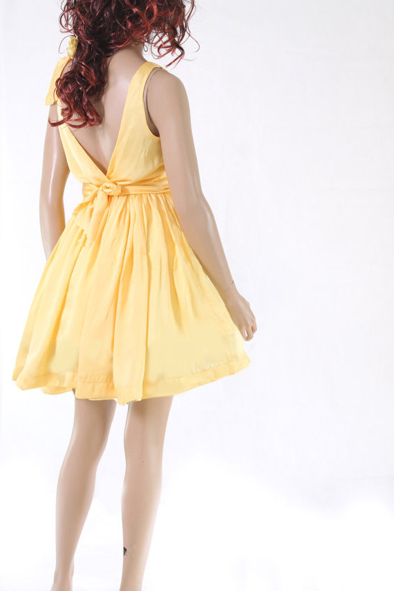 Plus Size Yellow Bridesmaid / Wedding Party / Cocktail / Evening / Prom / Formal / satin dress