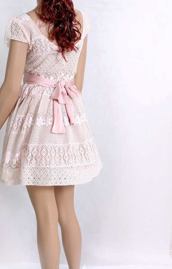 Plus Size Party /peach Pink / Bridesmaid / Party/romantic / Cotton Lace Dress