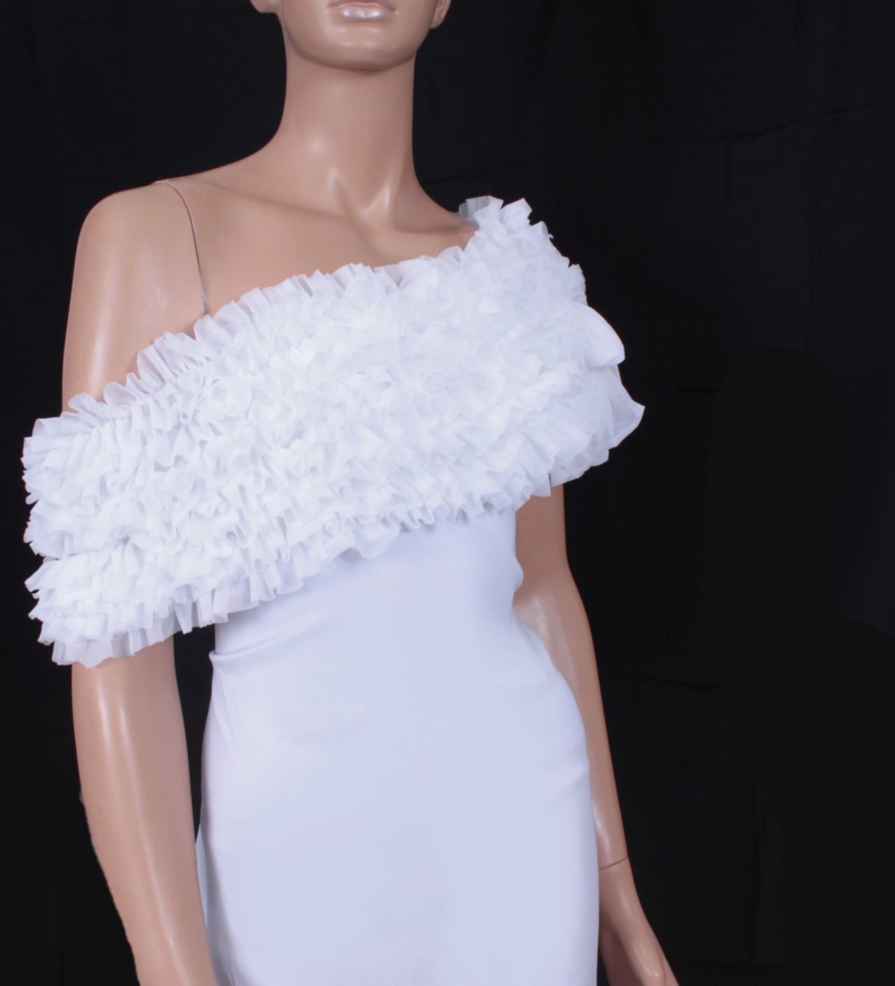 Bridal White Fluffy Ruffles Bolero/ Scarf / Shrug/ Wedding Cape on Luulla