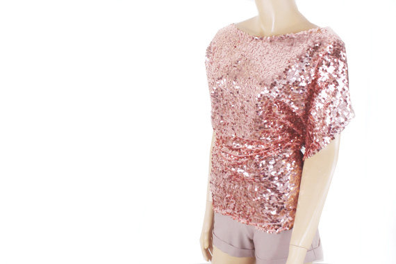blush pink women's sequins evening blouse,