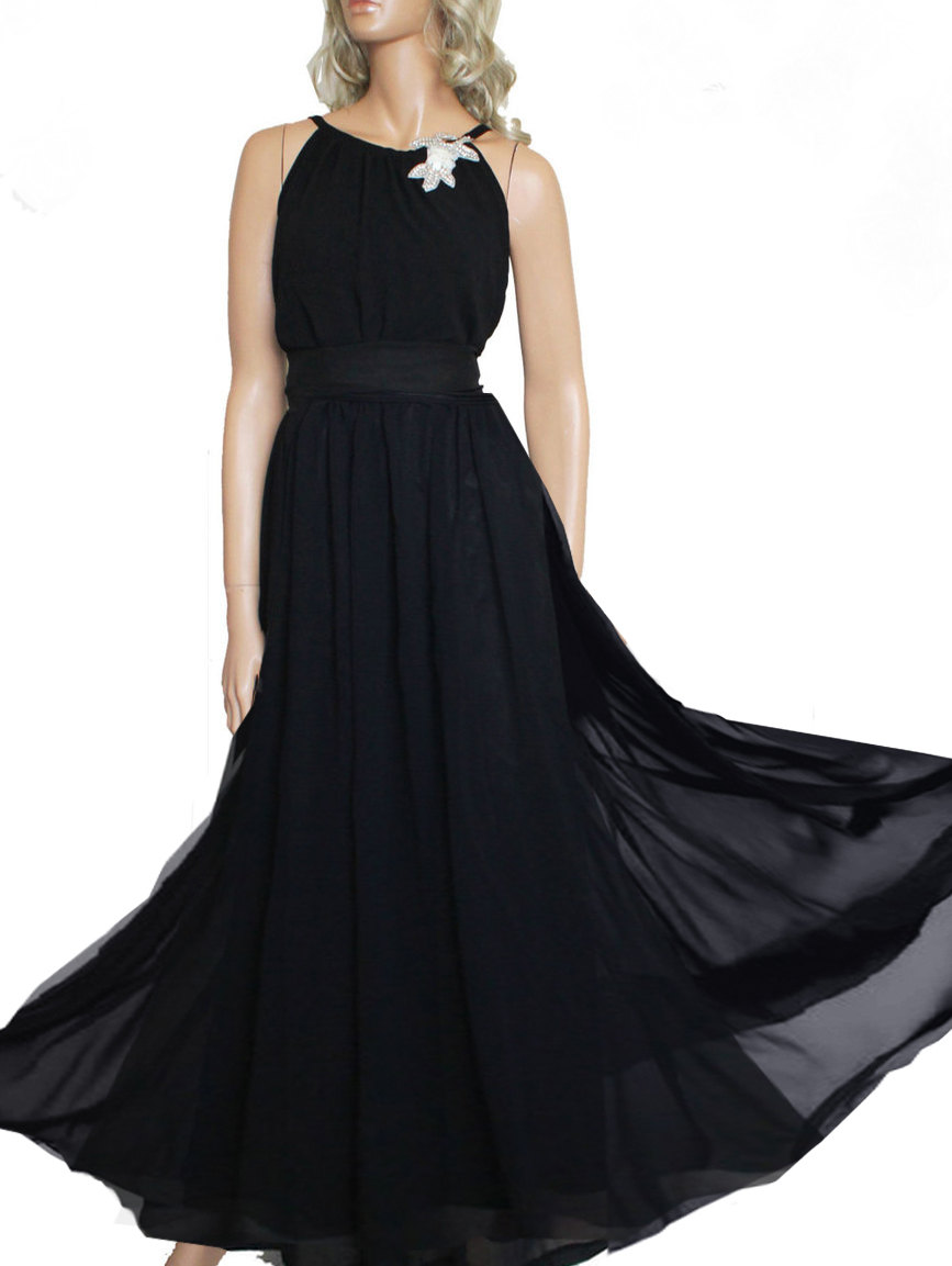 Maxi Black Chiffon Bridesmaid / Evening /prom/ Party Dress