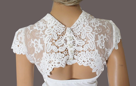 Bridal Ivory Handmade Shrug Jacket Lace Wedding Bolero