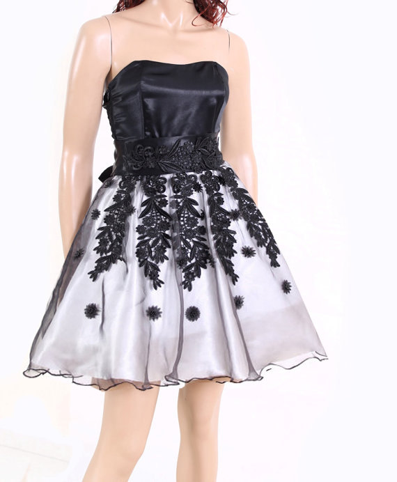 Black and White Lace organza cocktail / bridesmaid /prom / evening dress