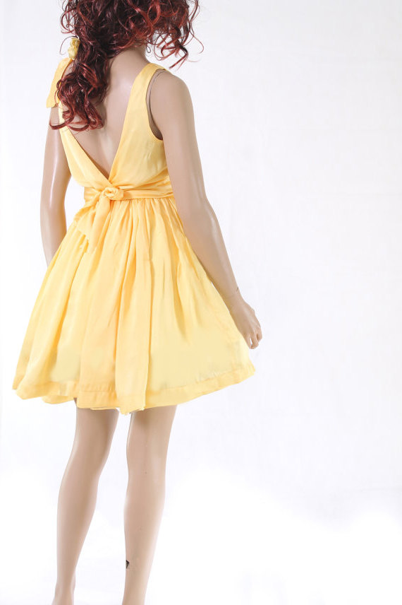 Yellow Bridesmaid / Wedding Party / Cocktail / Evening / Prom / Formal / Satin Dress