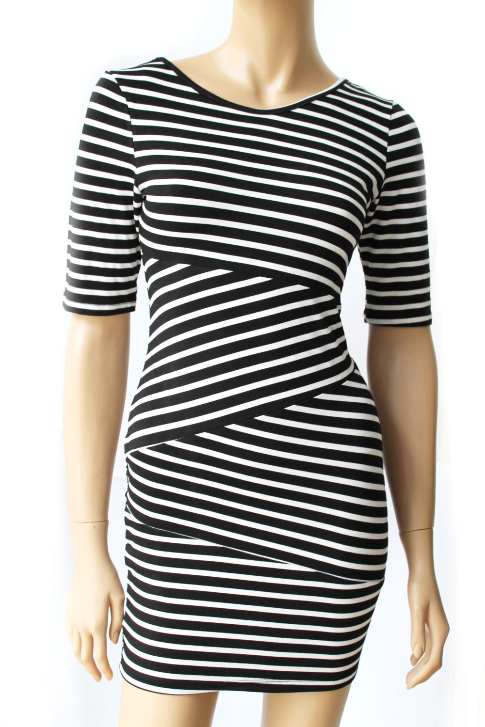 Black and white /cotton/ women's Striped casual /mini dress/ tunic
