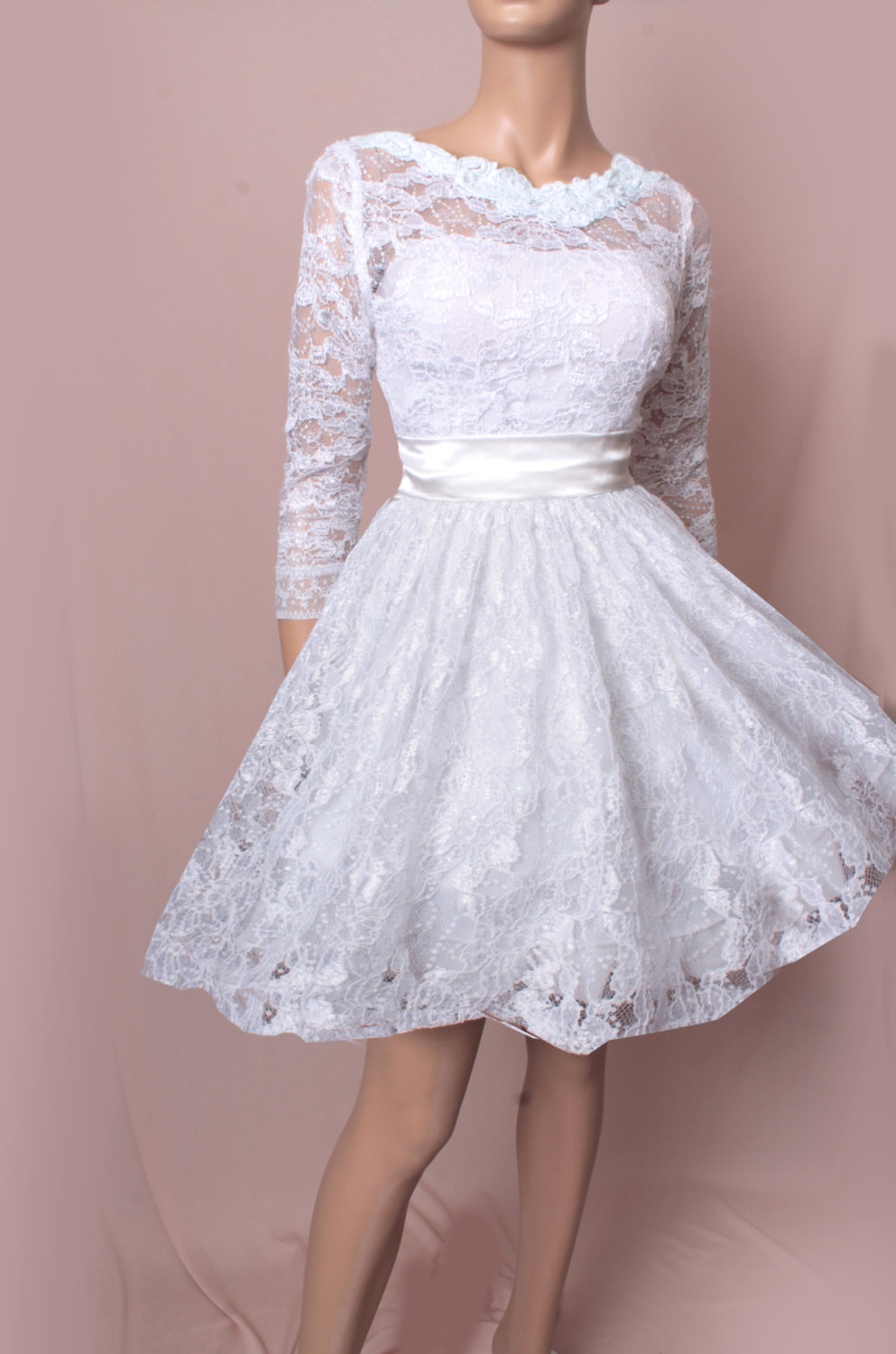 Wedding Short Lace Dress 3 4 Sleeves Bridal Gown On Luulla