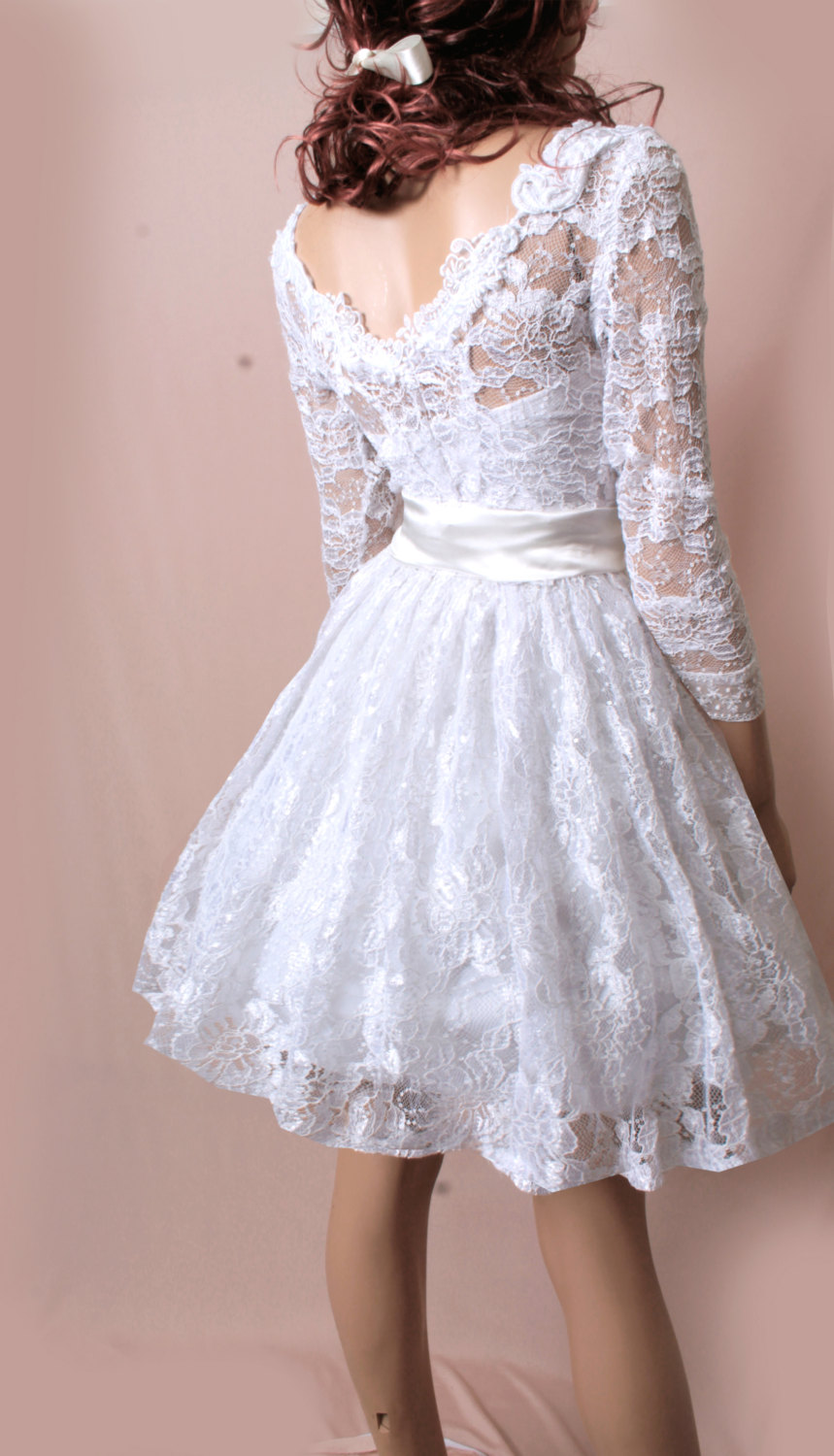 Wedding Short Lace Dress/ 3/4 Sleeves Bridal Gown on Luulla