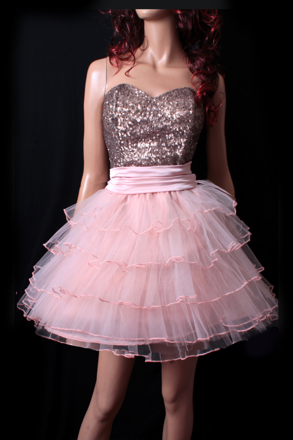 Sweetheart Party/ Cocktail/ Sweetheart /sequins Strapless/tulle Skirt/ Mini Tutu Dress