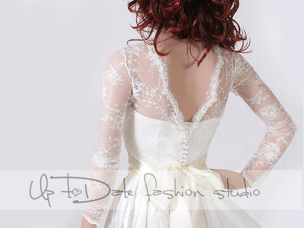 Plus Size Wedding lace bolero solstiss Lace/ wedding jacket/ shrug lace top deep-v in back