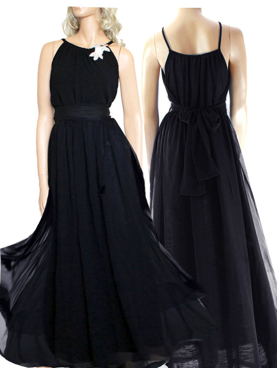 Black chiffon bridesmaid / evening /prom/ party maxy dress