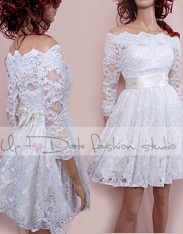 Off-Shoulder /Custom Made / wedding lace dress / with Sleeves/ Bridal Gown
