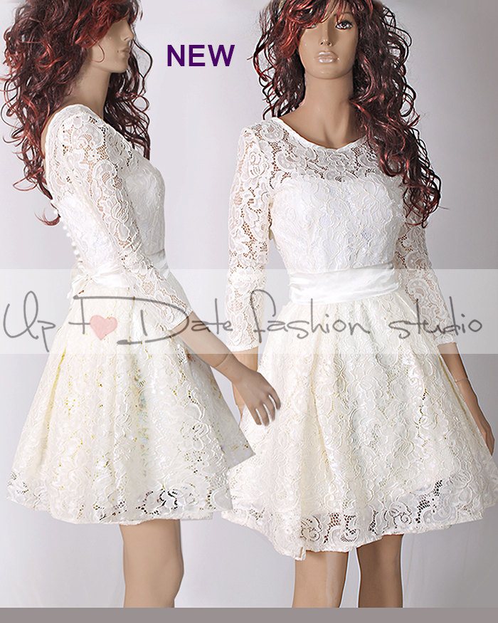 Plus Size reception /ivory bridesmaid /romantic / wedding party / short lace dress