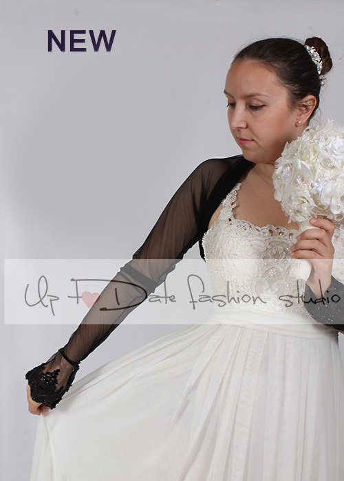 Bridal Tulle Black Bolero/jacket/ Long Sleeves Wedding Bolero/cover Up