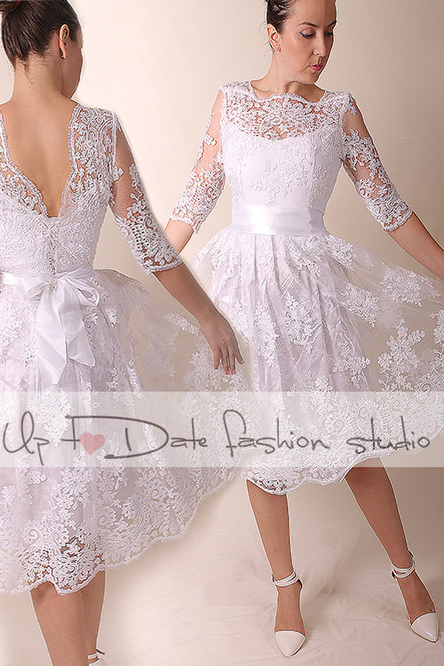 Lace Plus Size Short Open V Back Wedding Party Reception Dress