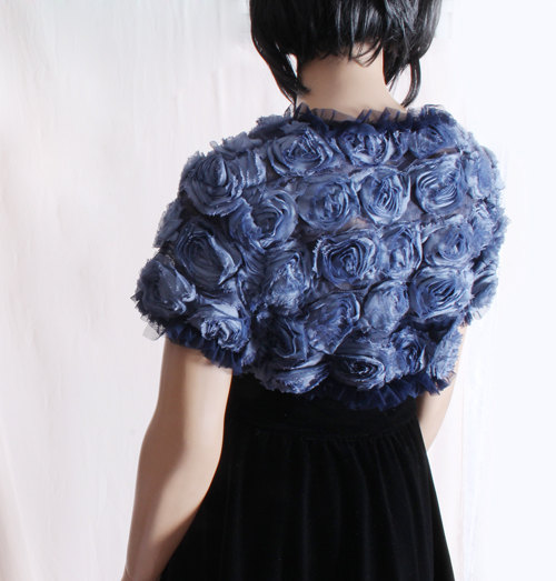 Navy Blue / Evening/ Bridal/ Prom/ Rouse/ Ruffles Shrug Jacket/ Wedding Bolero